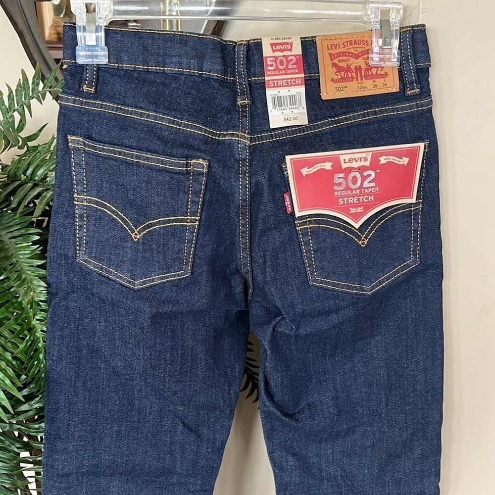 Brand New Levi’s 502 Regular Taper Adjustable Waistband Stretch Boys Dark Jeans - Picture 7 of 12